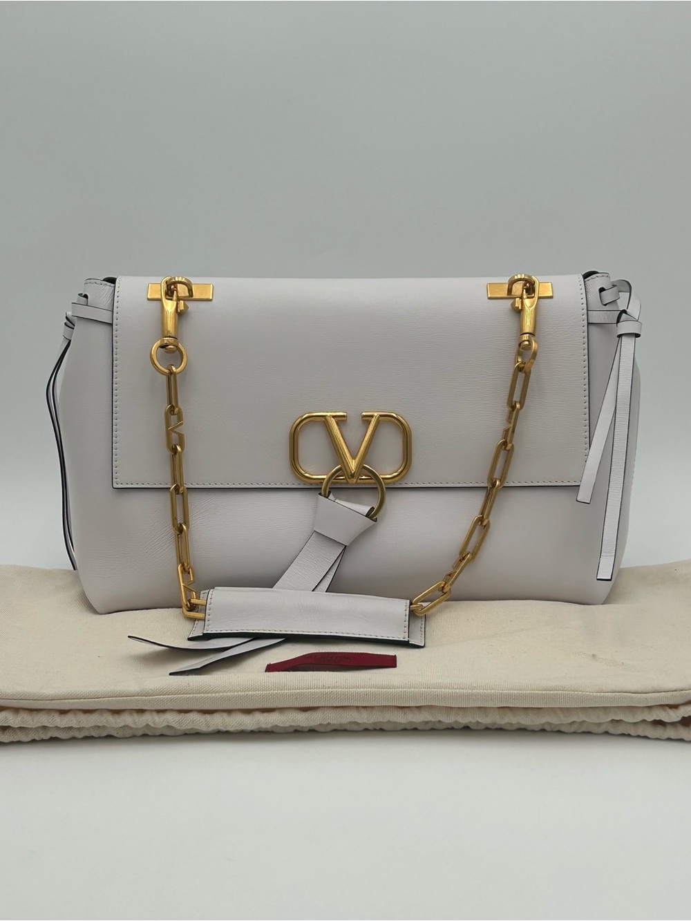 Valentino White Leather Shoulder Bag with Gold Accents